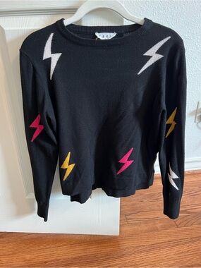 THML Black Sweater with Pink, Yellow & White Lightning Bolts